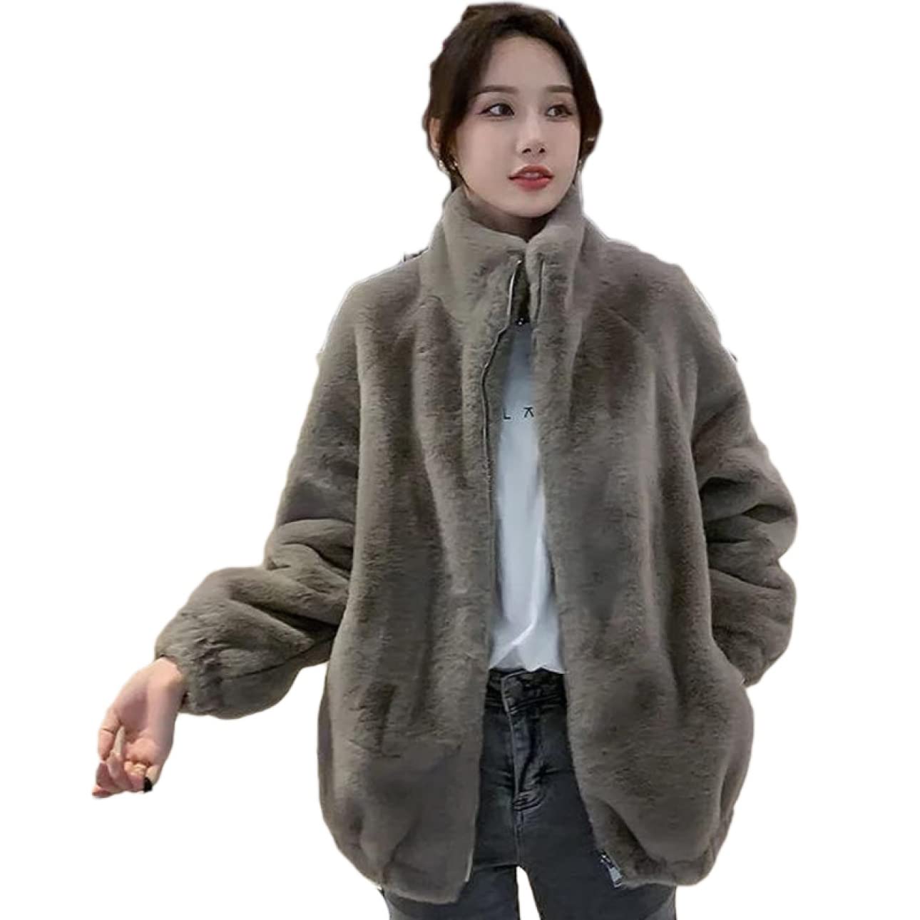 【新品未使用】アンドディア ...&Dear ファー ボアコート グレー M 610gSqkQb0L.jpg