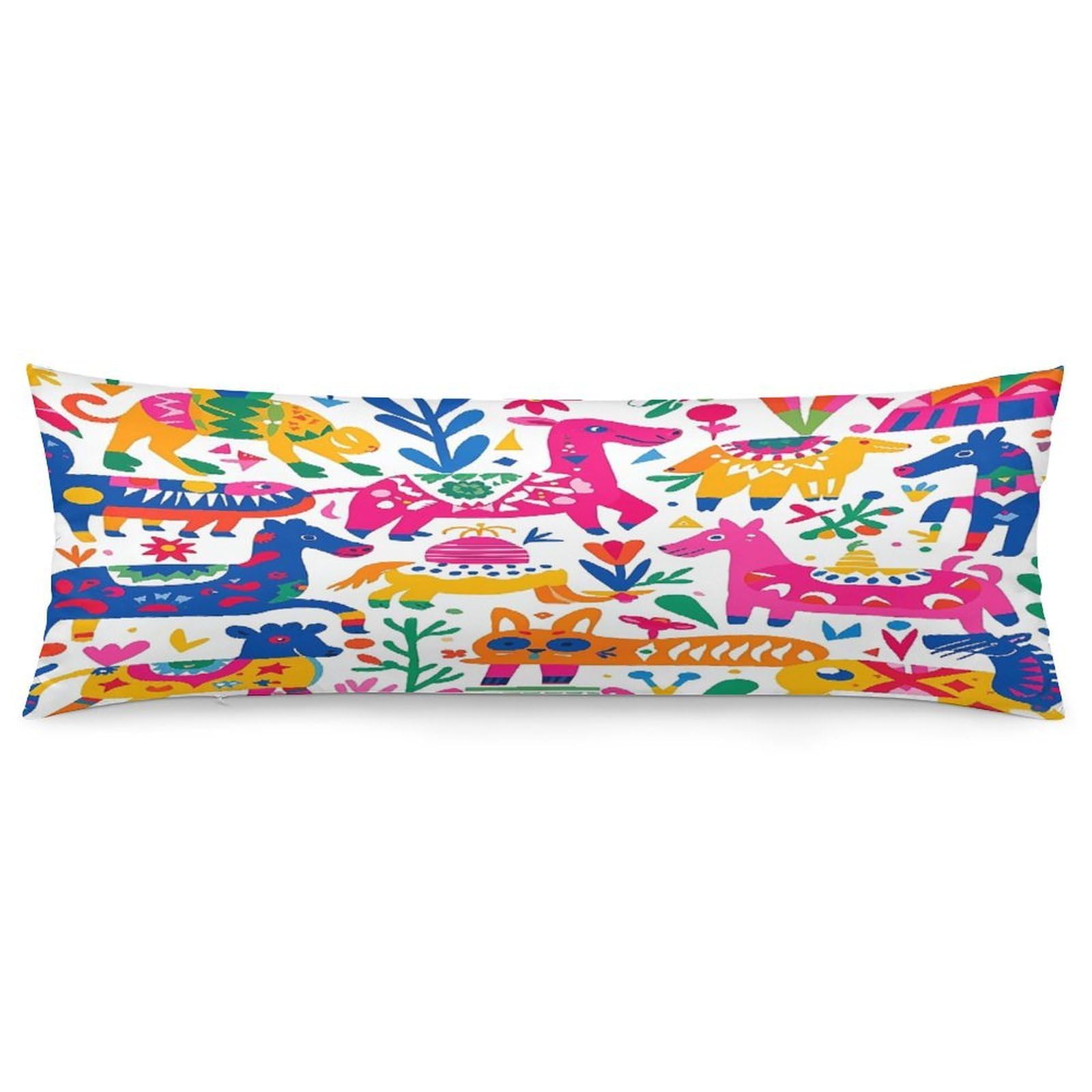 Mexican Otomi Animals Pillowcase Decorative Long Body Pillow Case Soft Breathable Body Pillow Cover Modern Large Pillowcase Cute Body Pillow Pillowcases for Bedroom Couch 18.9 X 53 Inch