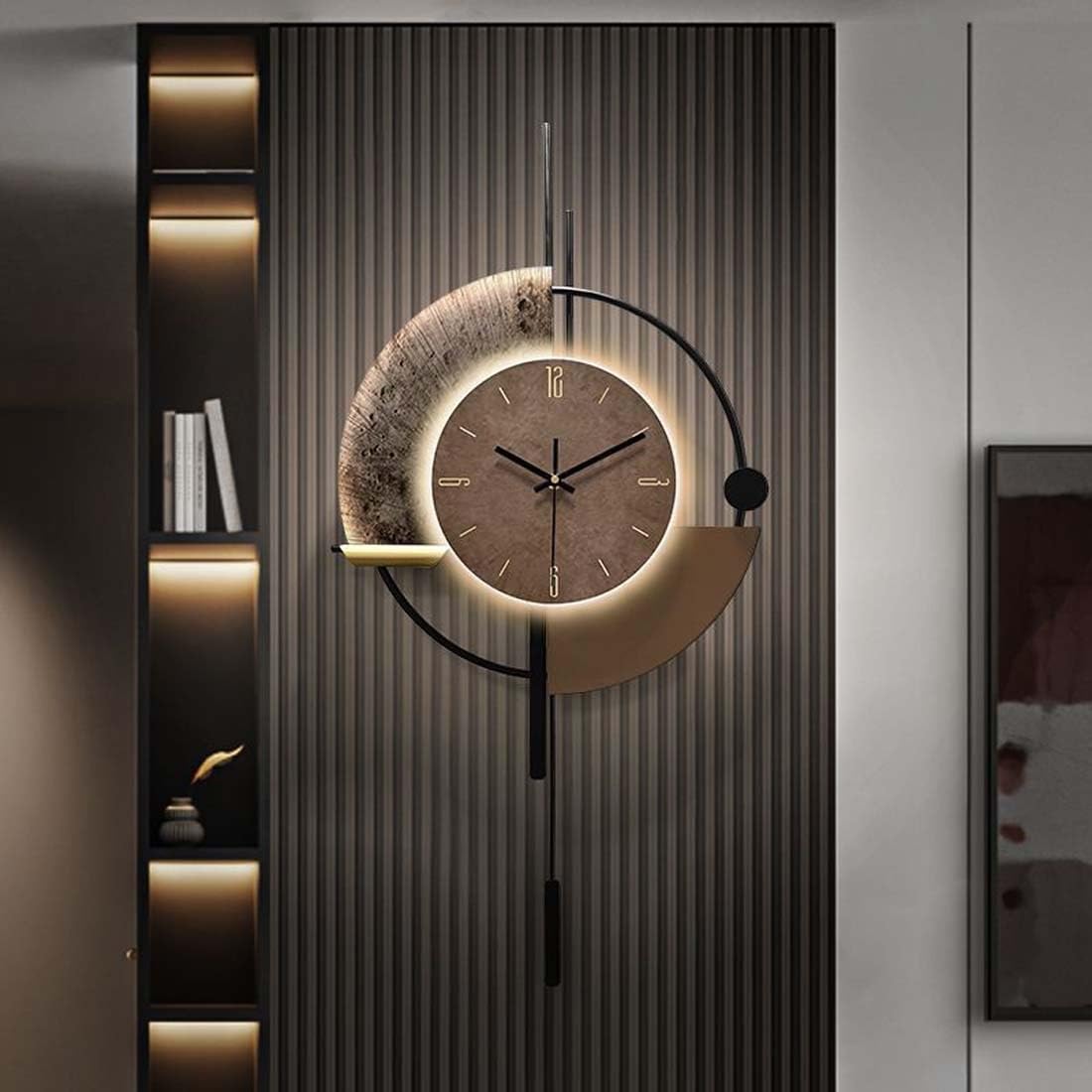 Reloj de Pared Grande y Moderno for decoración de Sala de Estar, Creativo y silencioso, de Metal y Cuarzo, for Cocina, Oficina, Dormitorio (con luz)(Large)
