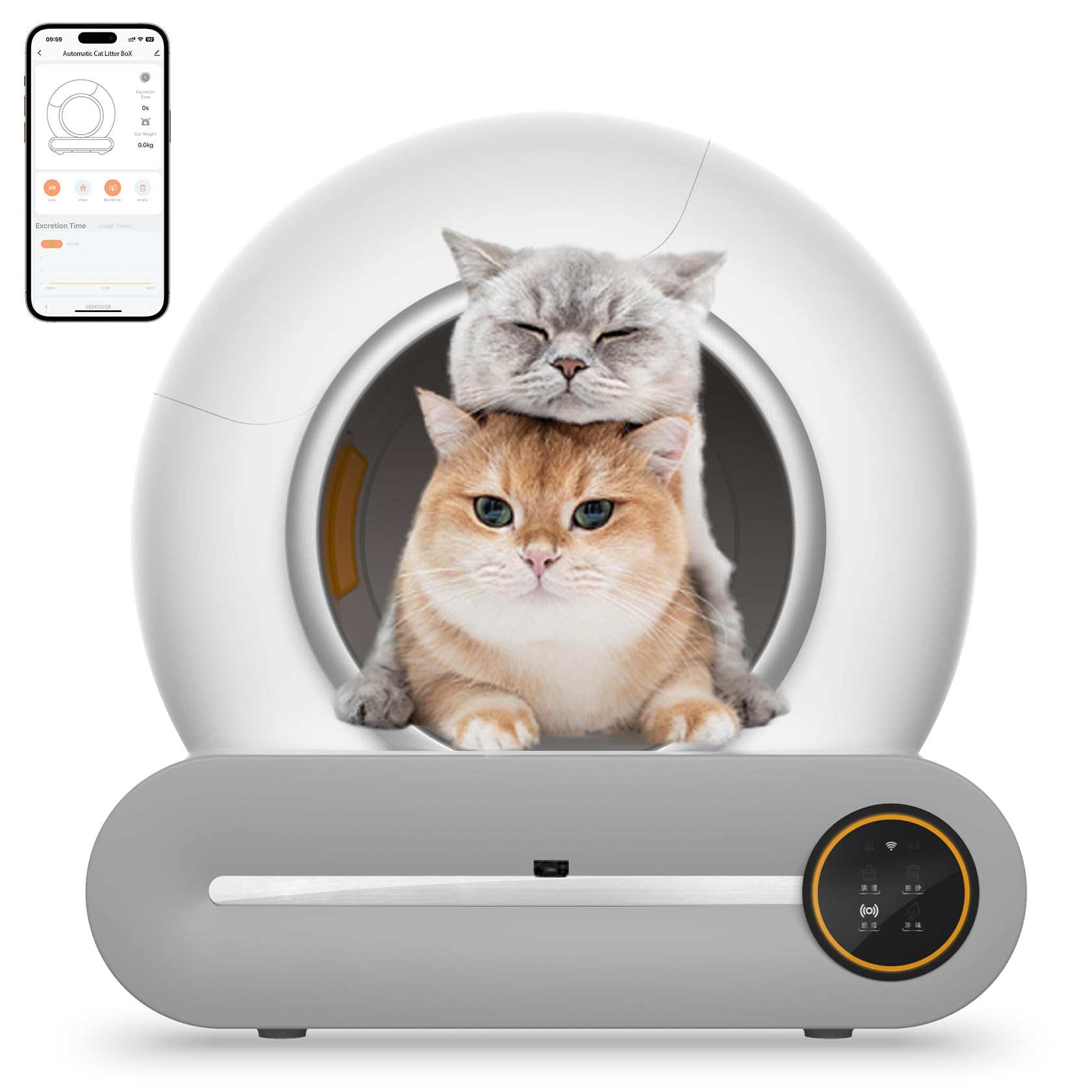 Arenero Autolimpiable para Gatos Silenciosa Caja de Arena Automática Integrada Segura 65L WC Gatos Automatico Inodoro Control de App (Type A)