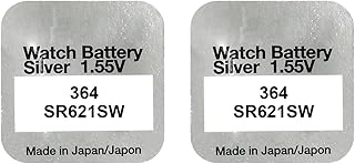 بطارية خلوية بشكل زر من أكسيد الفضة 1.5 فولت تدوم طويلا للساعات والأجهزة الطبية والآلات الحاسبة وغيرها قطعتان 364 - SR621SW