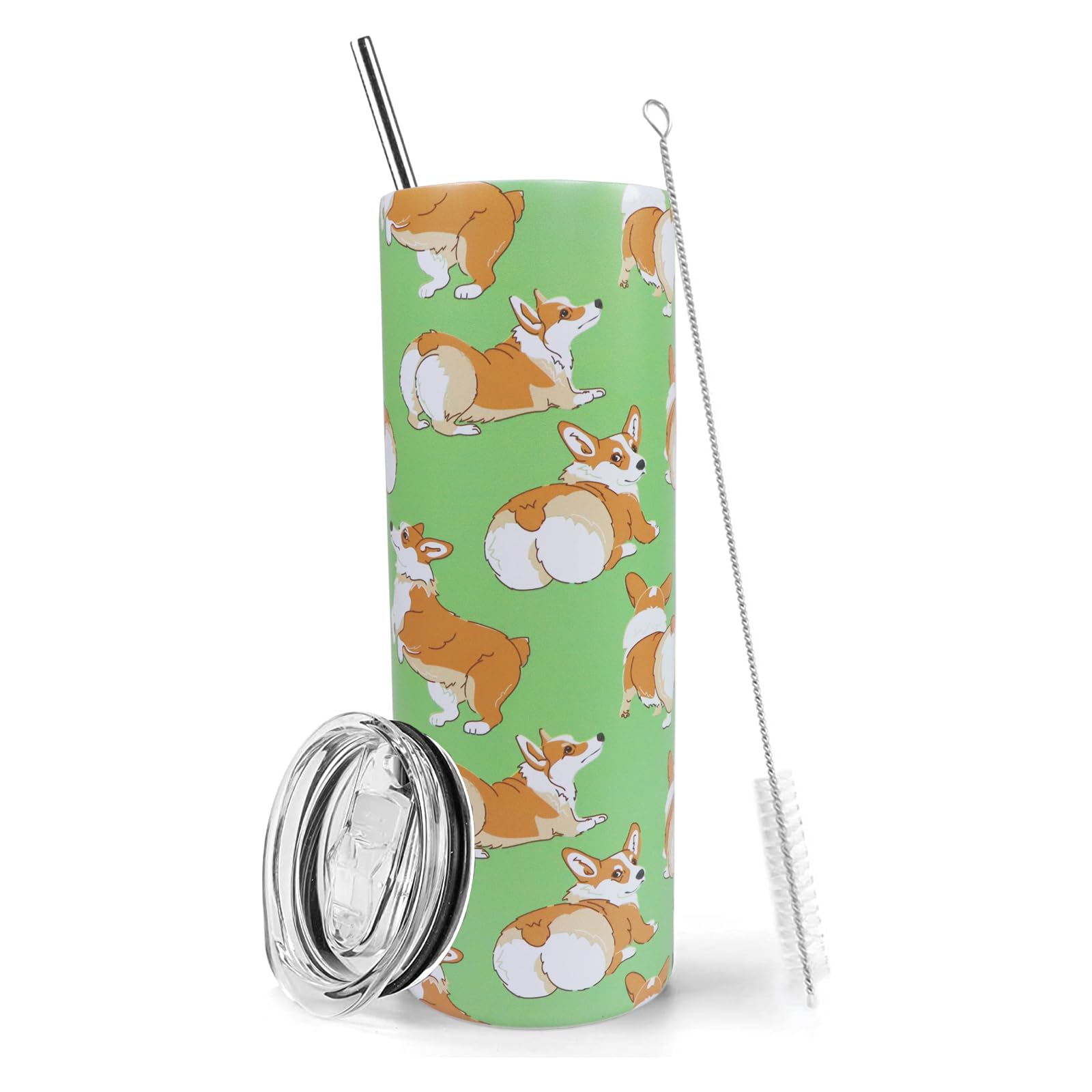 Corgi Tumbler With Lid and Straw 20oz Stainless Steel Corgi Dog Skinny Tumbler Insulated Corgi Cup with Straw Corgi Mug Water Bottle Dog Lover Tumbler Corgi Gifts for Corgi Lovers