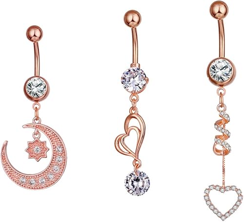 Miniatura 2 de NASAMA Piercing de ombligo de acero inoxidable 14G para mujer, joyería de piercing para el ombligo CZ