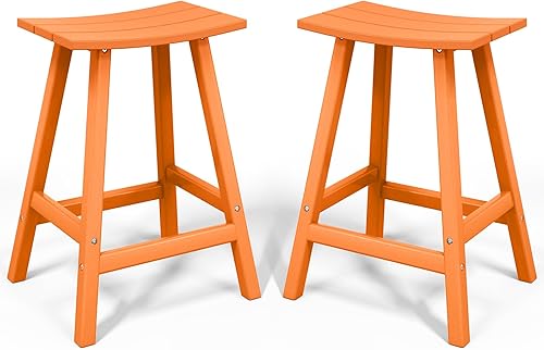 Miniatura 10 de Costaelm Juego de 2 taburetes de bar para todo tipo de clima, 29 pulgadas de altura, taburetes de bar Adirondack de polietileno para patio, terraza,