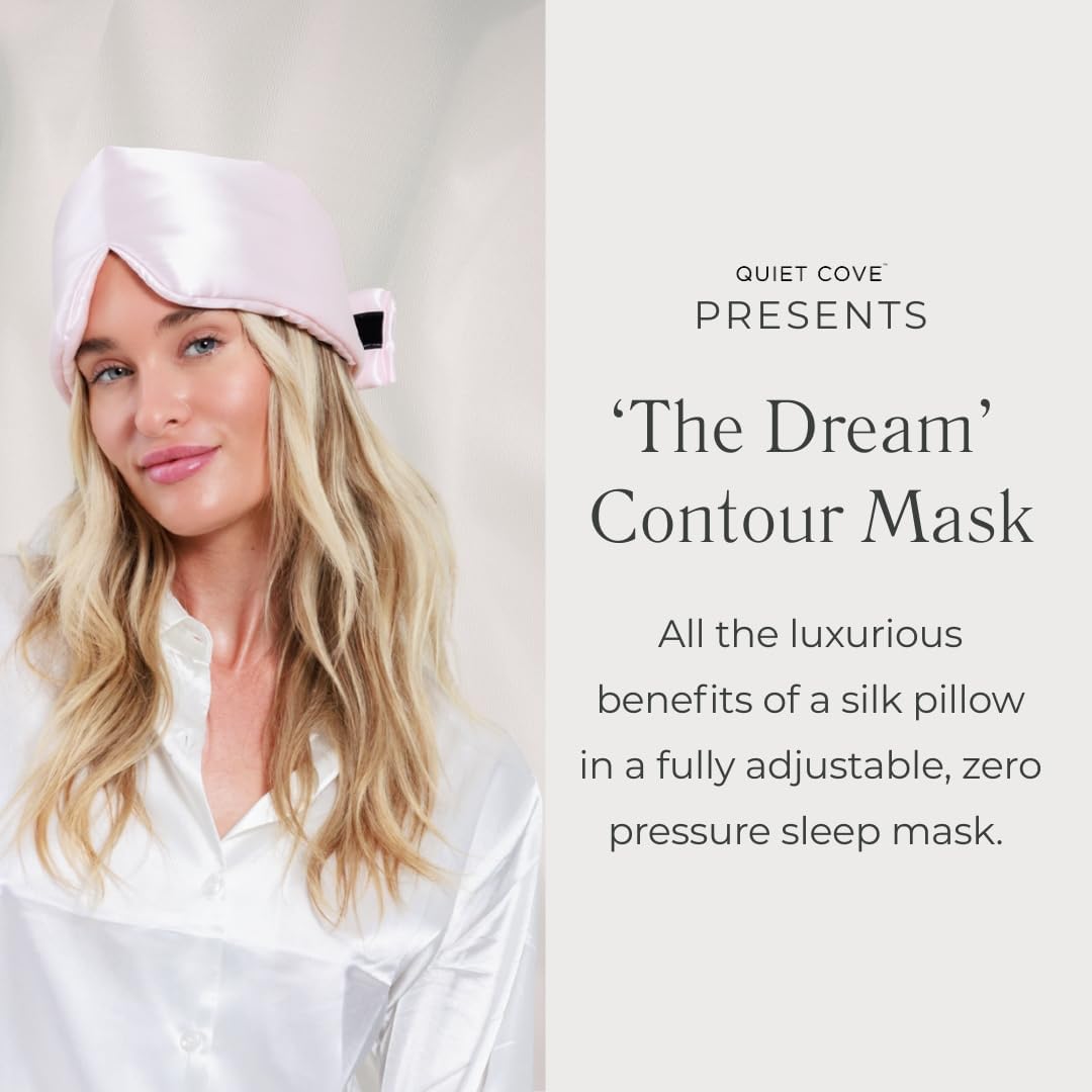 QUIET COVE Plush 3D Contoured Silk Sleep Mask - Total Blackout, 100% Silk 22 Momme, Foam Eye Cups Do Not Crush Eyelashes, Luxe Cloud Filling for Side Sleeping Comfort (Prosecco Pink) - Luxury Gift Box