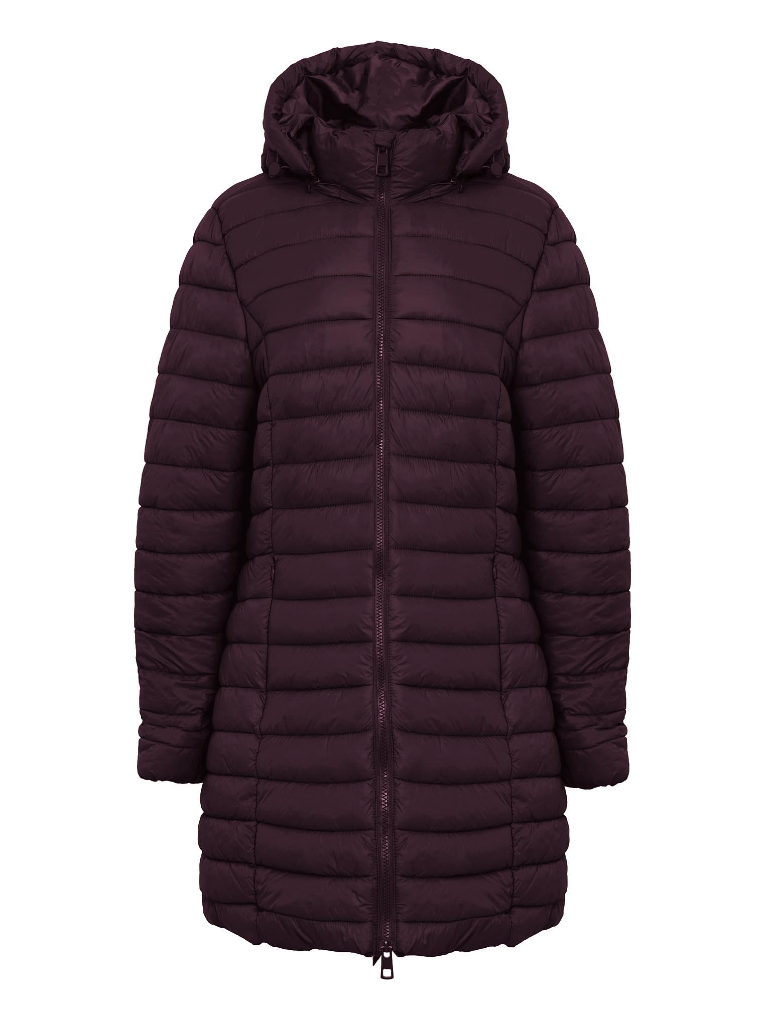 AMARA REYA Women's 'Olivia' Longline Quilted Puffer Coat with Detachable Hood