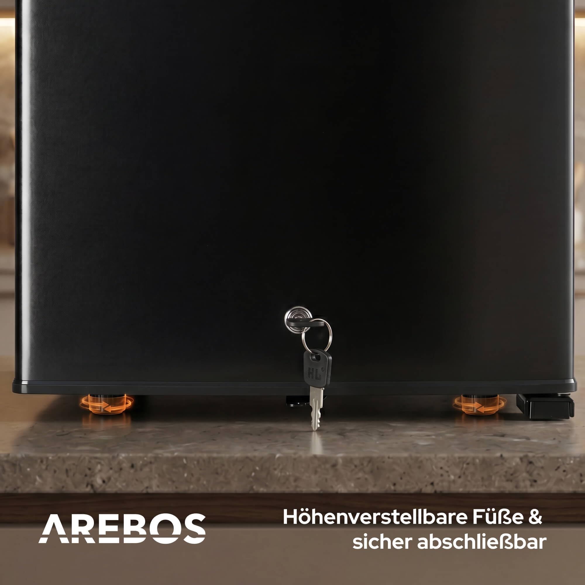 Arebos Mini Kühlschrank 40L | leise Minibar & Getränkekühlschrank | abschließbar mit LED & Temperaturregelung | kompakter Bürokühlschrank ohne Gefrierfach | Schwarz