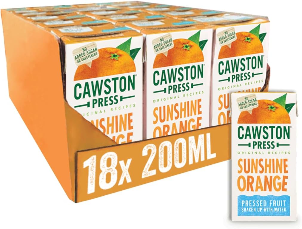 – Sunshine Orange Fruit Water for Kids | No Added Sugar | Pressed Orange Flavoured Drink | 200ml Cartons (Pack of 18) | Vegan, School Approved, Ideal for Lunchboxes