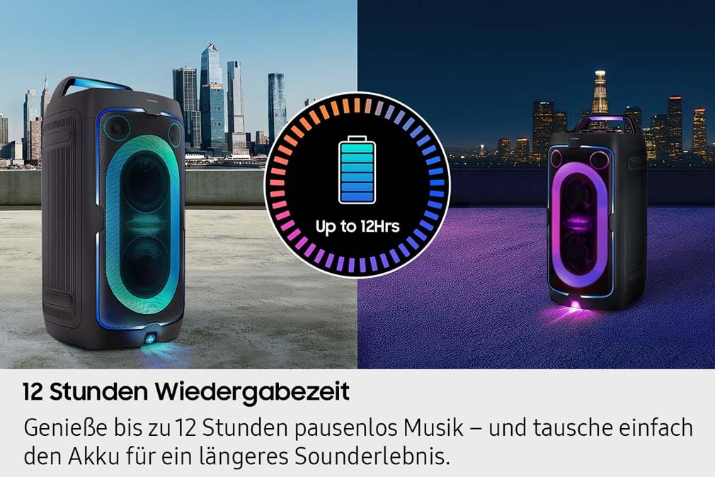 Samsung Sound Tower MX-ST40F/ZG Bluetooth Lautsprecher, Große Partybox & Musikbox mit Akku, 12 h Akkulaufzeit, 160 W, IPX4 wassergeschützt, Karaoke & Bass Booster, Tragbare Soundbox mit LED-Effekten