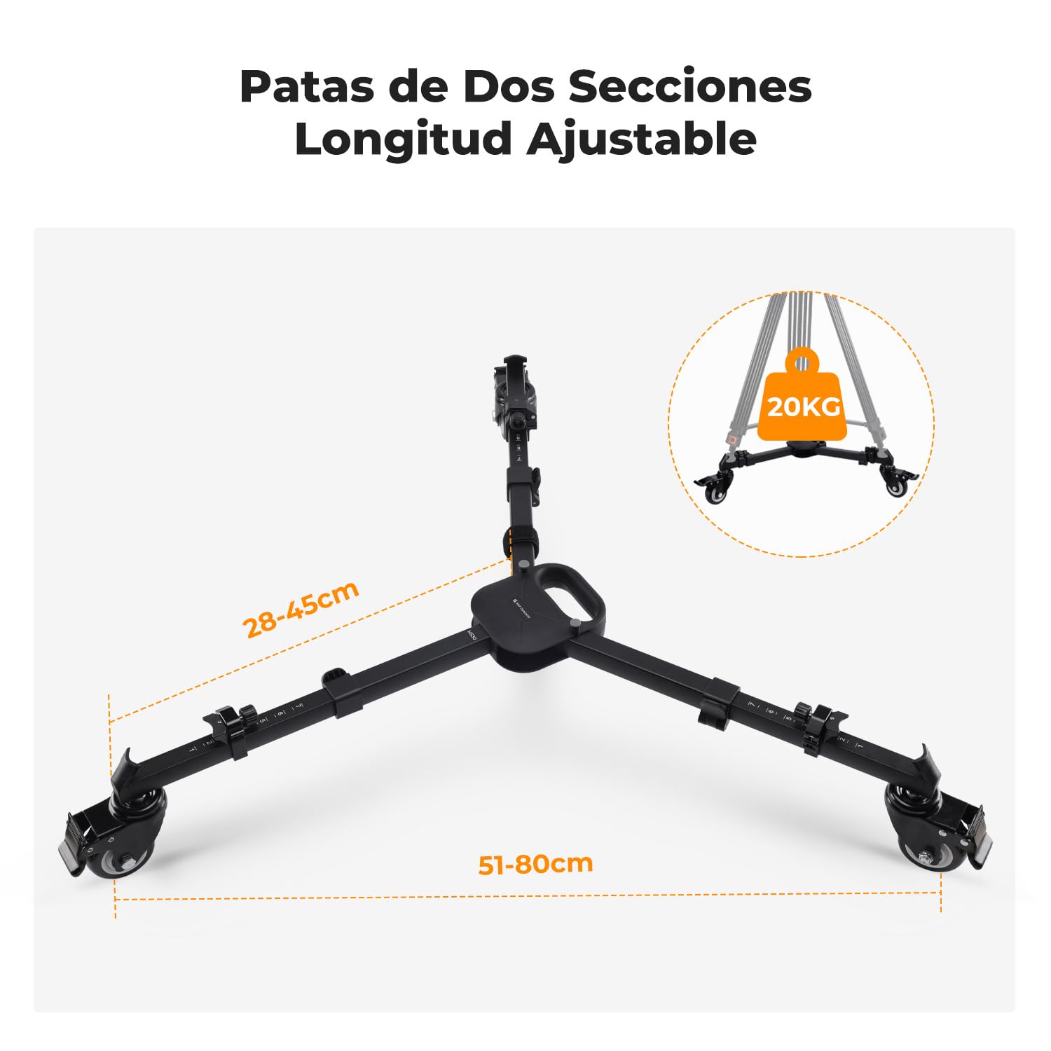 K&F CONCEPT Trípode Fotografía Dolly Profesional Heavy Duty con Ruedas de Goma y Patas Soporta 20 kg de Carga Compatible con La Mayoría de Trípodes Cámaras de Videocámara