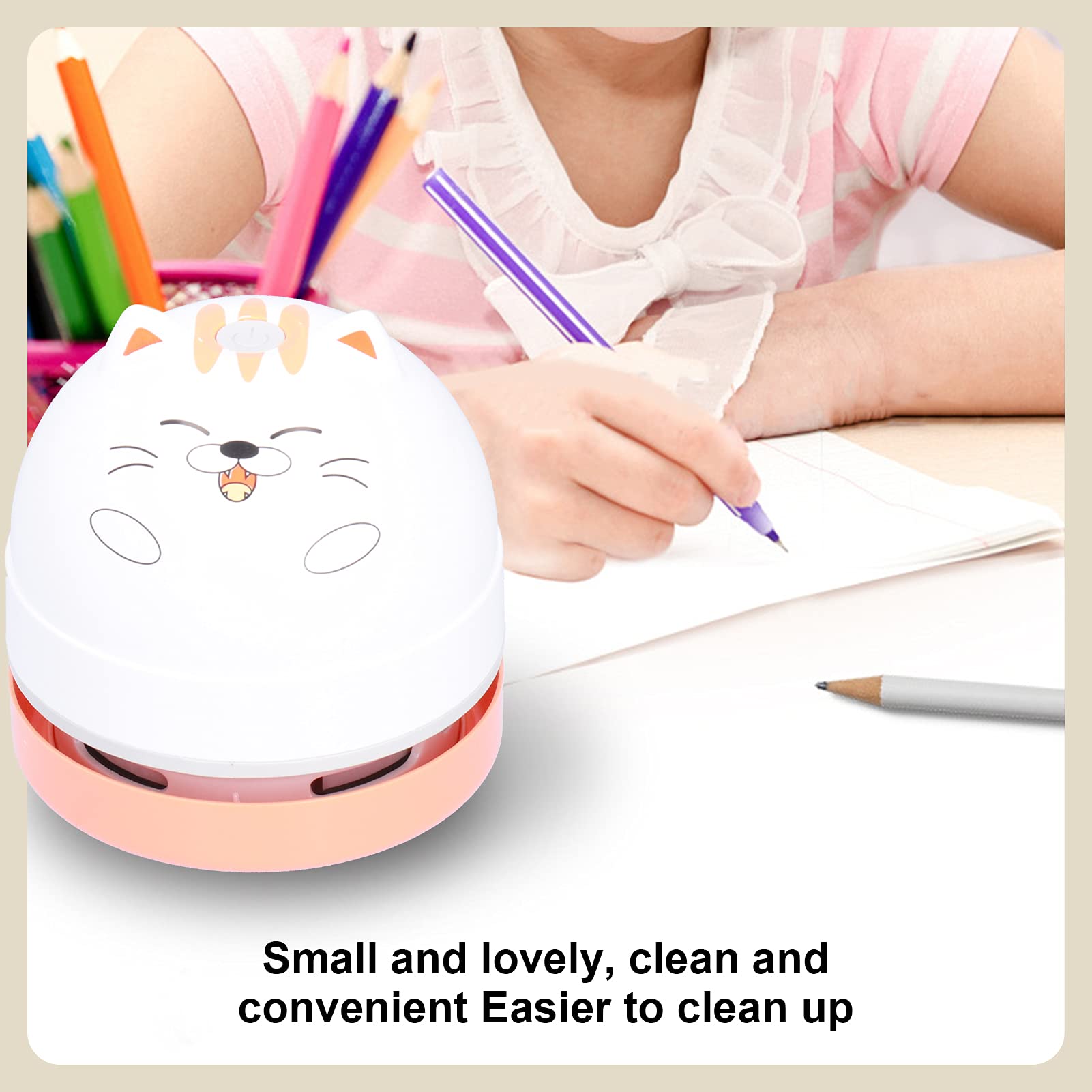 Aspirateur de Bureau de Conception Animale Mignon, Mini Balayeuse de Poussière de Table de Charge USB avec Clavier de Conception Rotatif à 360 ° sans Fil pour Bureau à Domicile(Chat)