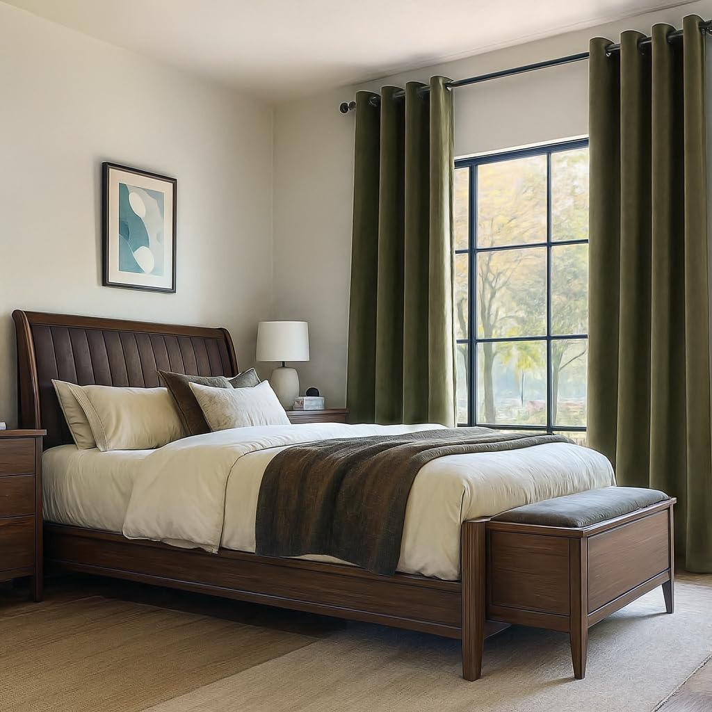 Topfinel Cortinas Salon Opacas 140x240 CM, Verde Oliva Cortina de Terciopelo Dormitorio Sala con Ojales, Habitacion Cortina Opaca Termica, Ventana Aislante Blackout