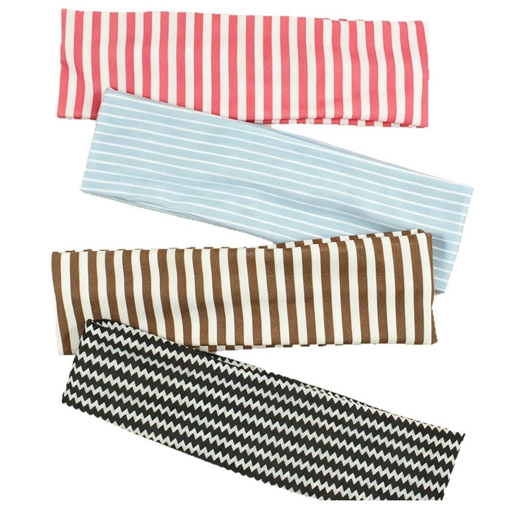 Sslvya 4 Pcs Striped Headbands for Women, Trendy Wide Head Bands Non Slip Wraps Elastic Hairbands Workout Yoga Hair Bands Hair Accessories