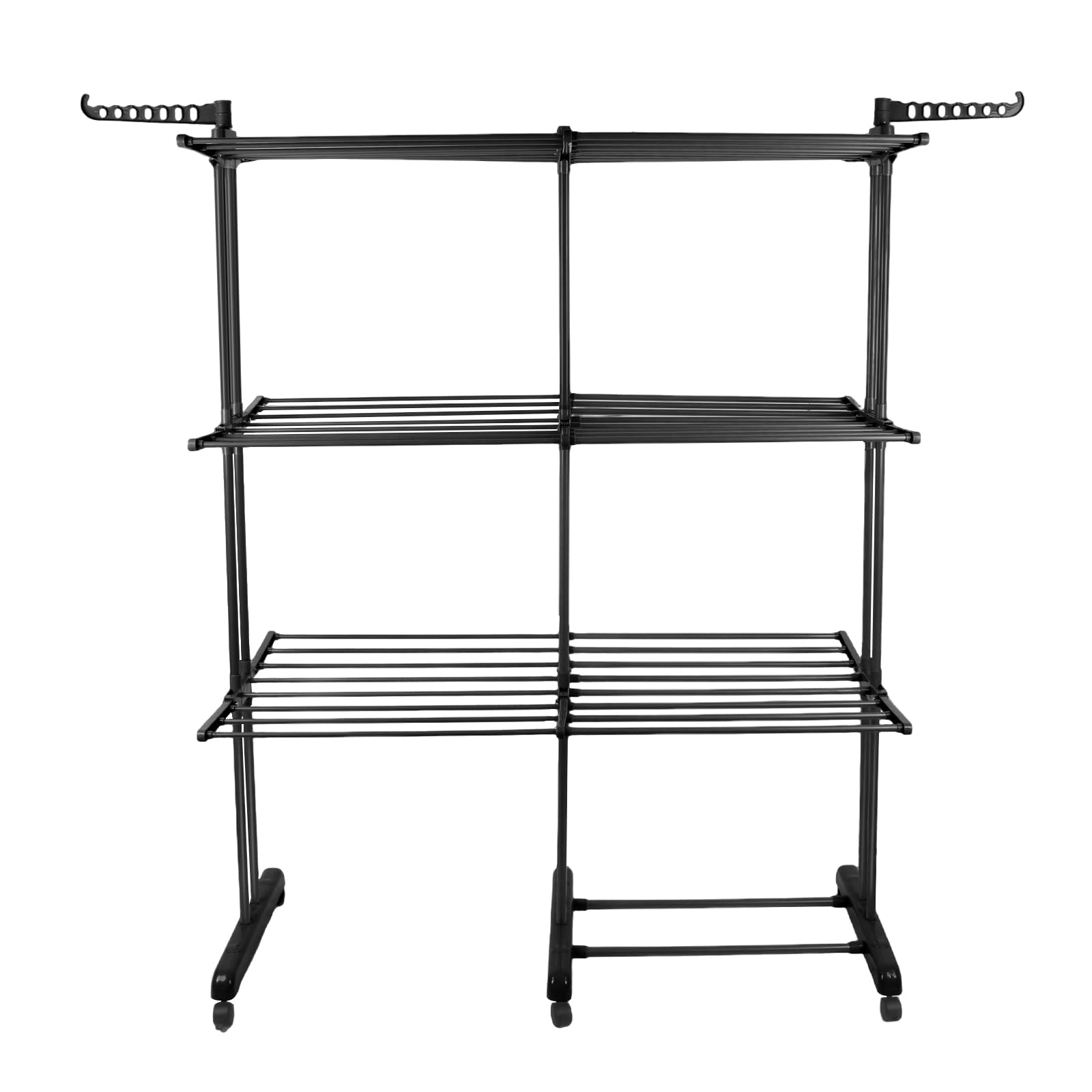 HUOLE Séchoir à Linge Tour Peu encombrant, étendoir à Linge Extensible, Table de Lavage Pliable pour l'intérieur et de Grandes familles,49 x (75-132) x 170 cm (Noir + Tube Noir)