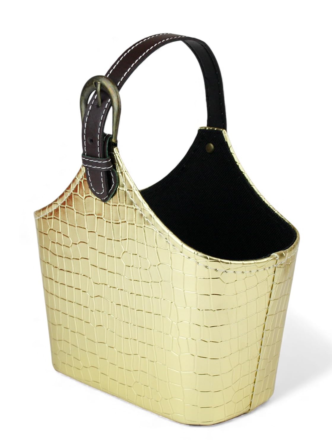Panier de rangement chic en similicuir crocodile doré pour une décoration élégante