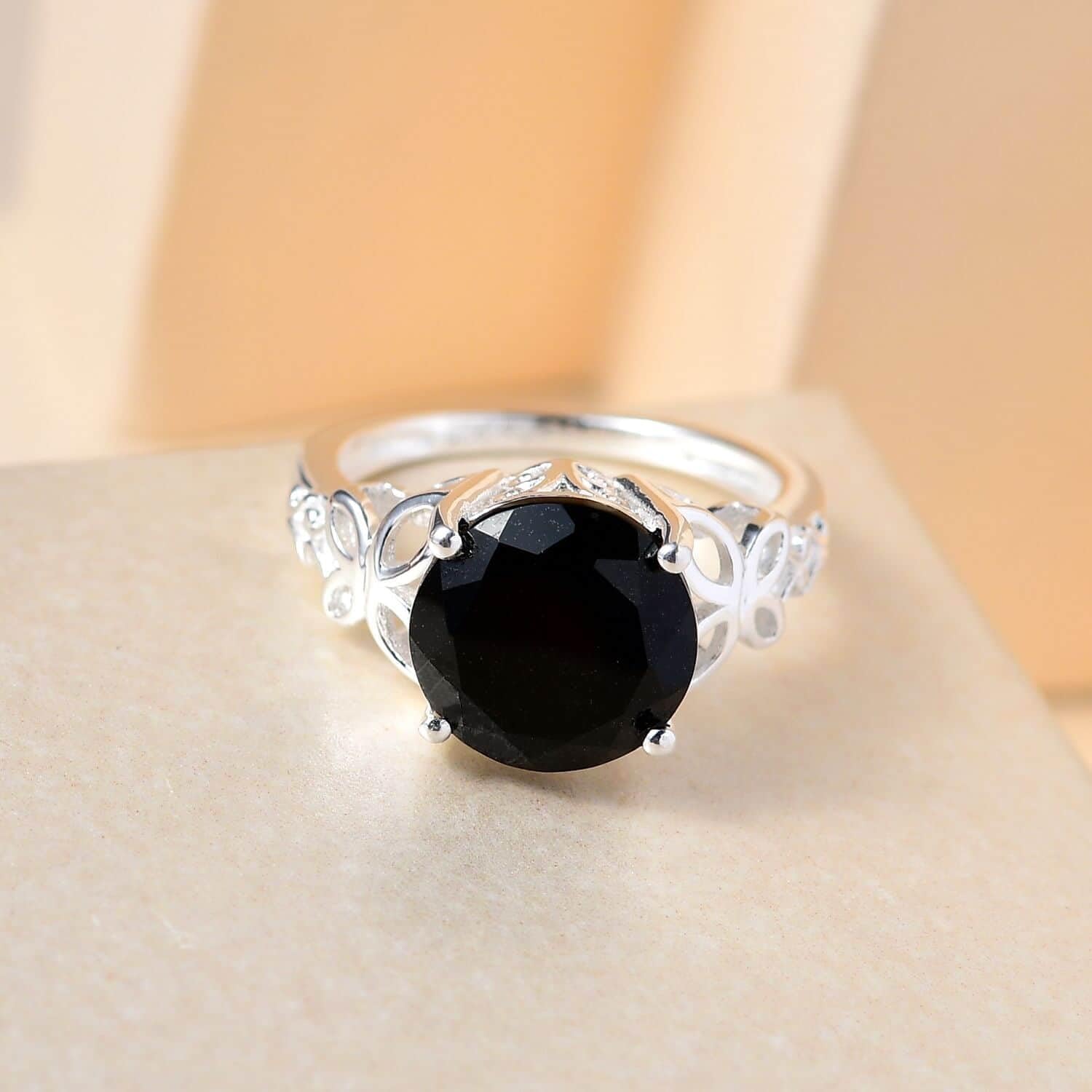 Shop LC Black Tourmaline Ring in 925 Sterling Silver - Unique Engagement Rings for Women - Vintage Flower Statement Solitaire Rings Size 6 - Round Cut Jewelry Christmas Gifts for Women