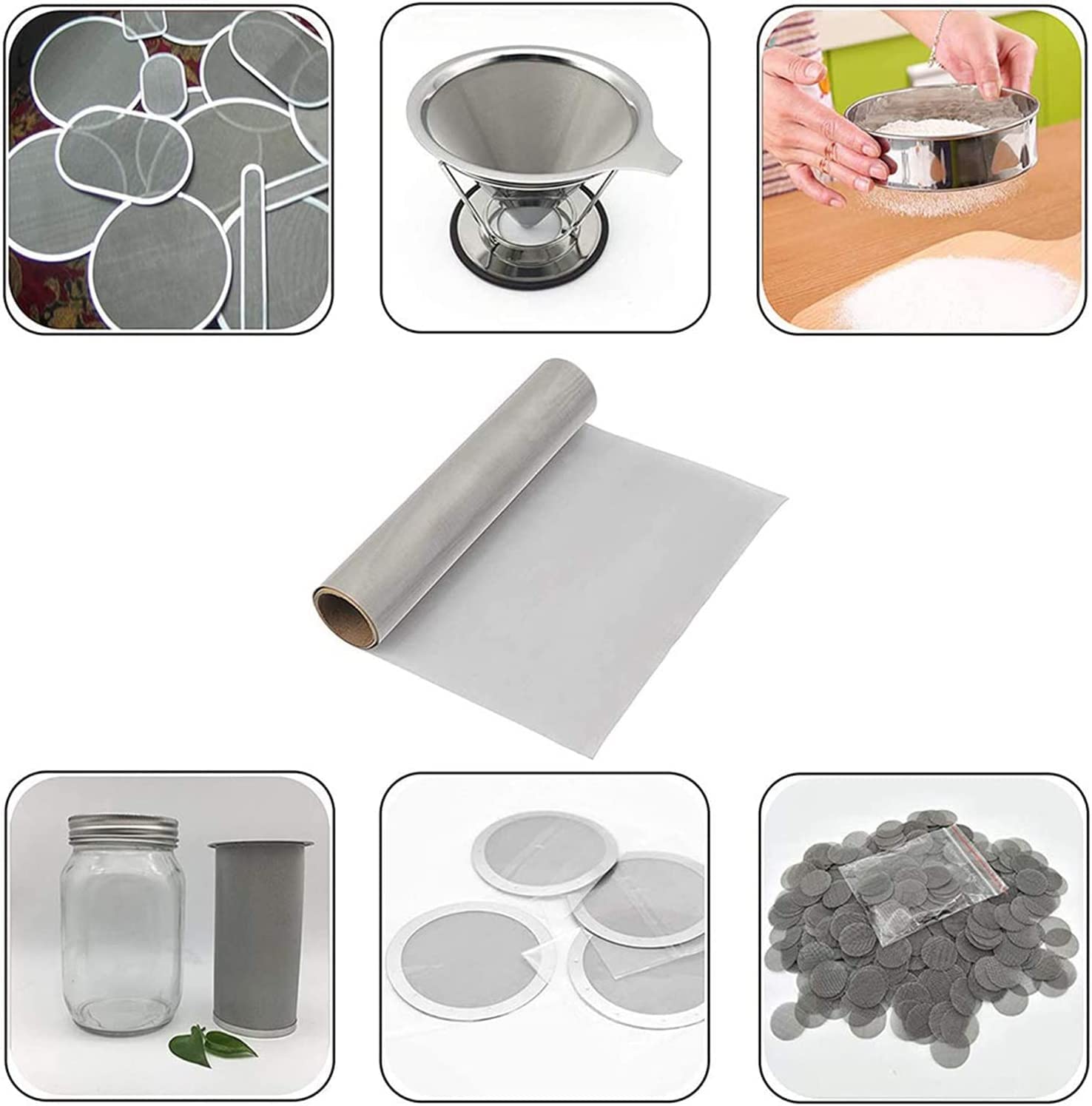 HEFJIAYCIQ Stainless Steel Woven Mesh, 5 Mesh 10 Mesh 16 Mesh 24 Mesh 80 Mesh 250 Mesh Metal Mesh Screen, for Vents Garden House Gap Blocker,250 mesh,1x9m(39x353inch)