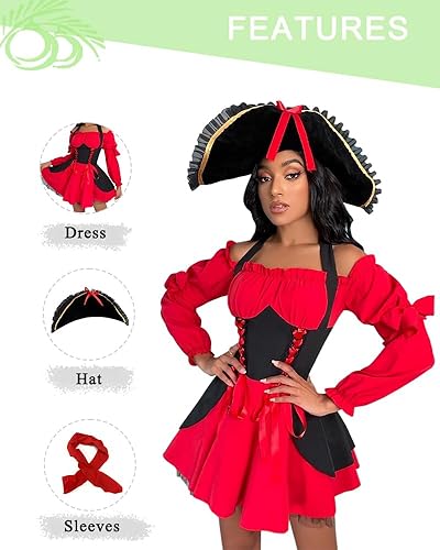 Miniatura 5 de Disfraz sexy de pirata de Halloween para mujer, 3 piezas de vestido de capitán