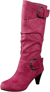 Niños Niñas Anchas Mujeres e Invierno Moda de Gamuza Tacón Fino Color Sólido Botas de Pantorrilla Media Temperamento Botas Cómodas Zapatillas Blancas Zapatos Mujer Barato