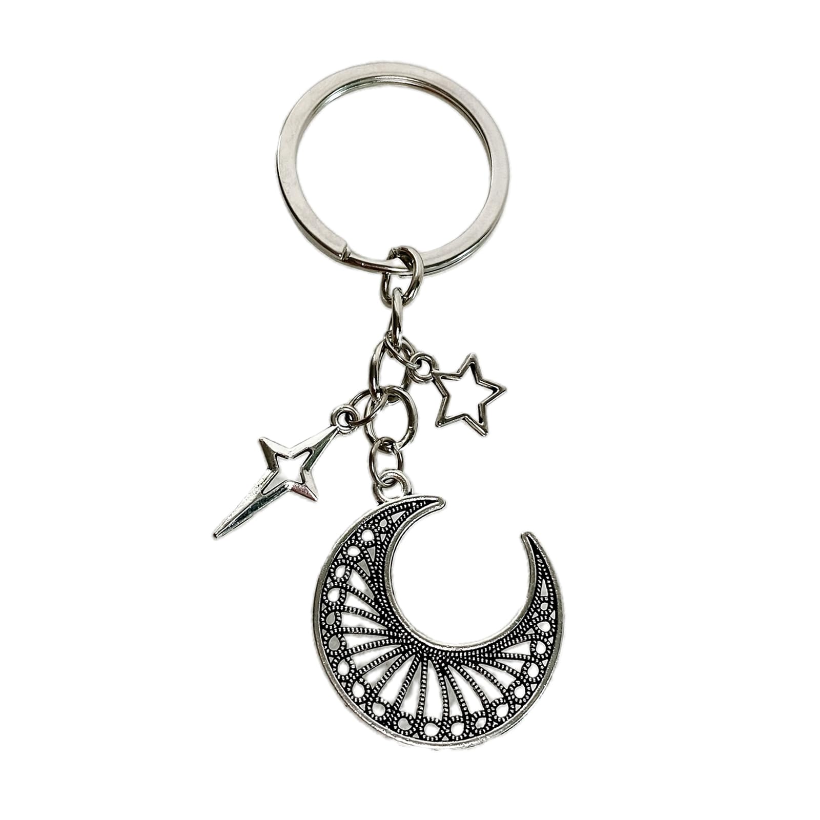 HOOLRZI Star Moon Keychain Stylish Keychain Pendant Silver Pentagrams Moon Key Chain Fashionable Keyring Decoration for Phones Car Keys Bags