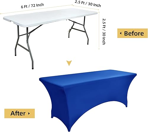 Miniatura 17 de Paquete de 2 Cubiertas de Mesa de Spandex Negro de 6 pies para Mesas Plegables Rectangulares Estándar - Manteles Elásticos Resistentes a las Arrugas