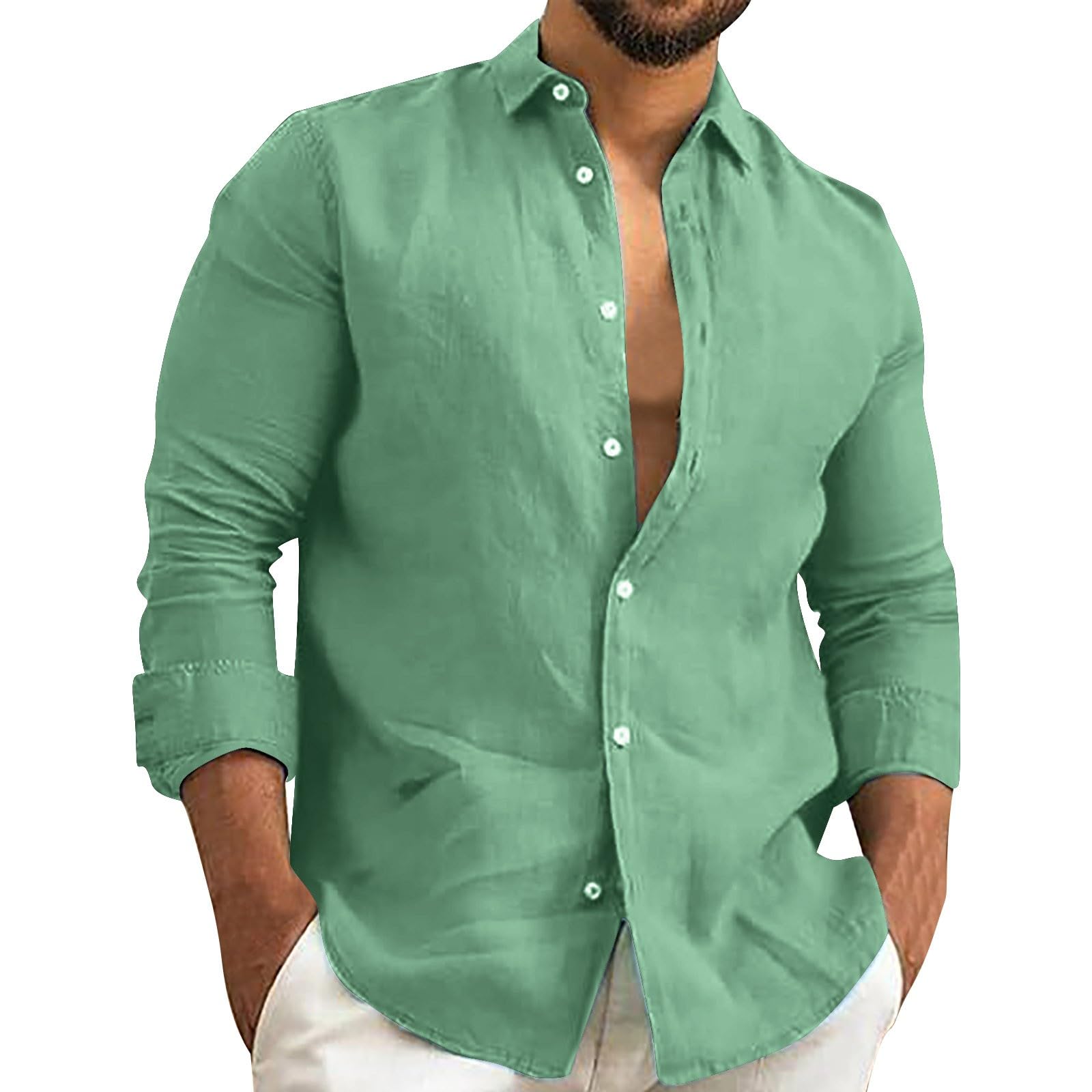 Camicia Henley in lino e cotone da uomo – Camicia estiva a