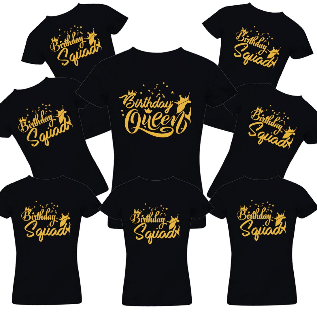RAINBOWTEES Birthday Queen-Birthday Squad -t-Shirts Set of 8 for Womens