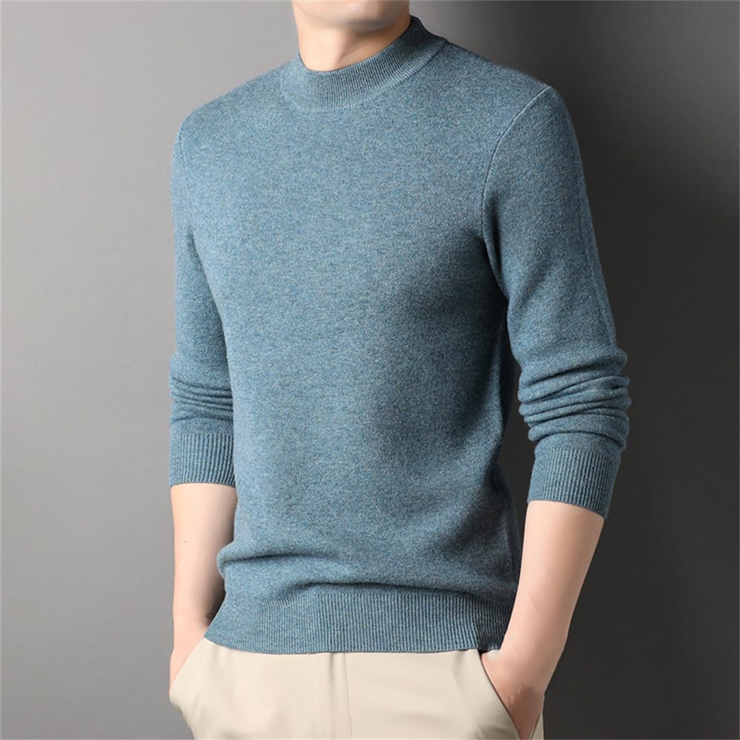 Maglione di Cashmere da Uomo Camicia Invernale con Fondo in Lana Tinta Unita Maglione Casual A Collo Alto A metà Tinta Unita