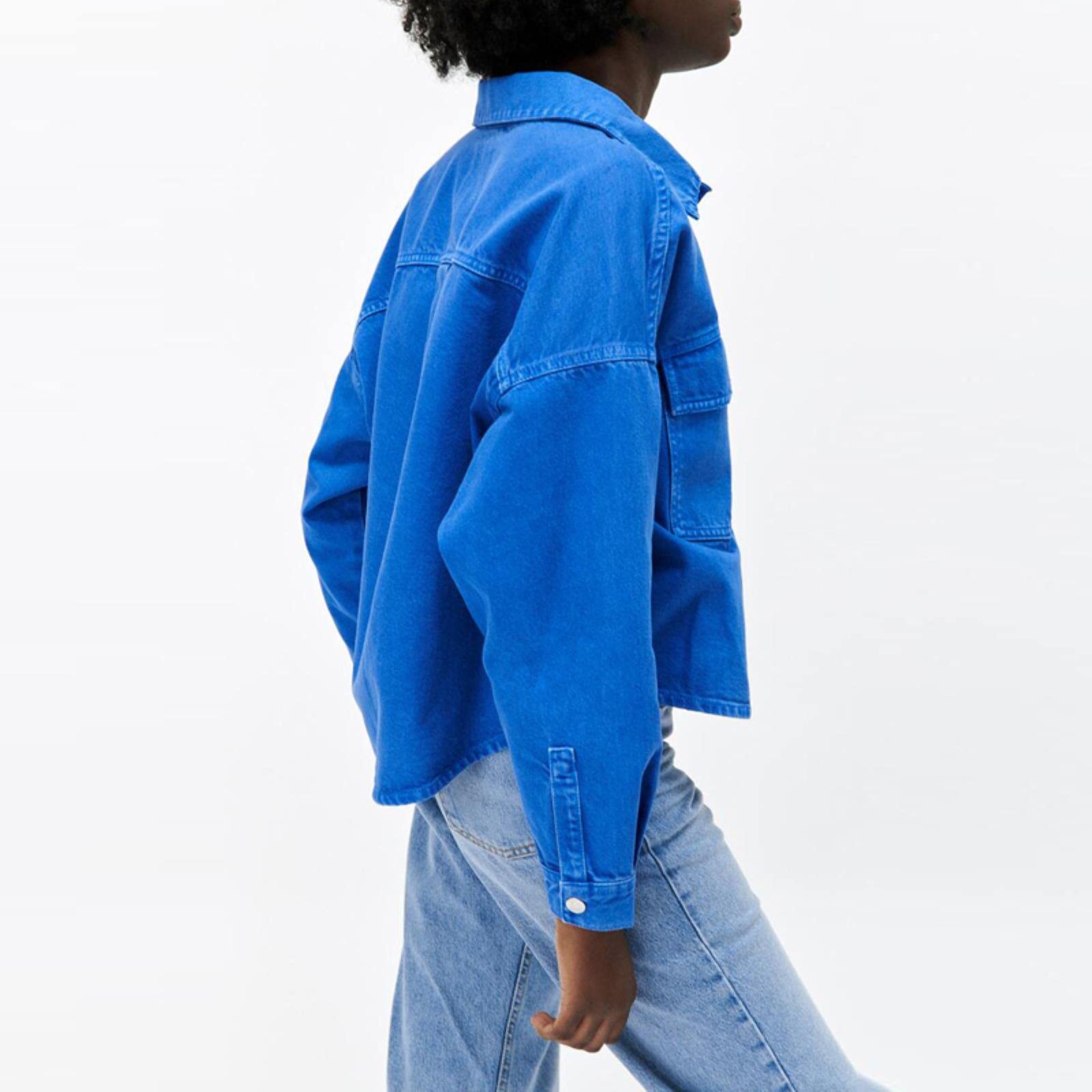 UKKO Giacca di Jeans Donne Primavera Autunno Denim Doppio Pocket Shirt Giacca Giacca Solid Colore Colore Casual Street Street Jean Giacche Cappotto-Blue,XS