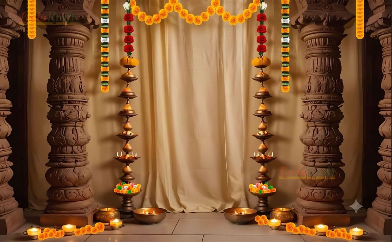 LEELA KRAFT 4 Piller Backdrop Cloth (5x8 Feet) | Traditional Pooja Decoration Background Curtain | For Festivals, Functions, Ceremonies & Home Décor-image-39