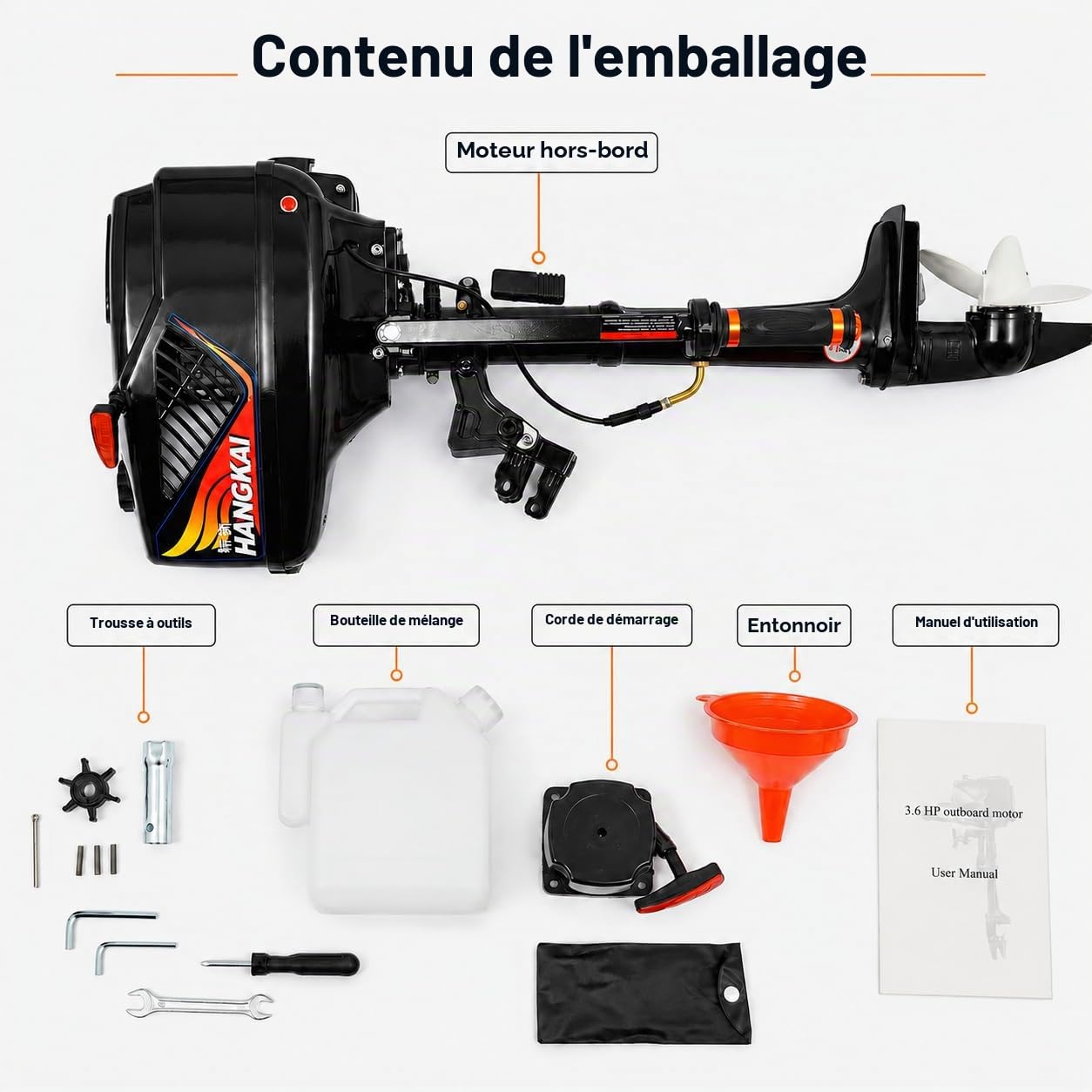 Bateau hors-bord 90 cm, bateau gonflable avec moteur, moteur de bateau de pêche, moteur de bateau à 2 temps pour kayak, canoë et petits véhicules nautiques, noir, nylon et aluminium, pour loisirs et