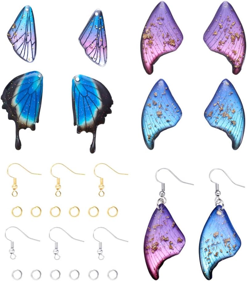 Craftdady Resin Butterfly Wing & Fairy Wing Pendants - Cute Animal Dangle Pendants & Mushroom Charms - Gradient Mermaid Fishtail Charms for DIY Earring, Bracelet & Necklace Jewelry Making