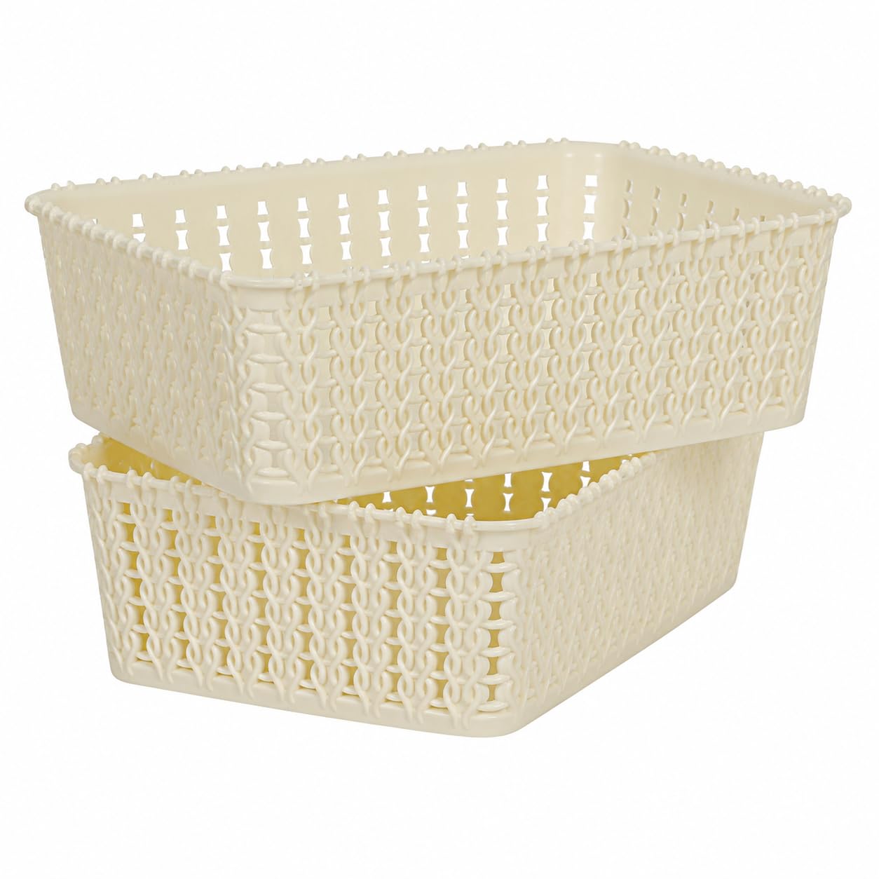 Cutting Edge Essentials Multipurpose Storage Baskets with Handles, Plastic Organizer for Kitchen Fruits, Vegetables, Bathroom, Stationary items, Countertops, Cabinets, Wardrobe -Set of 2 Small, round-image-29