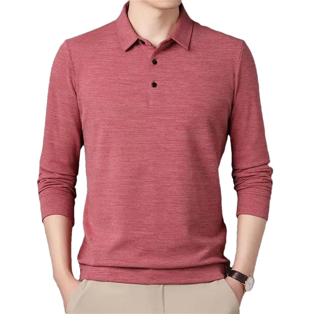 Camiseta de manga larga para hombre, cómoda y lisa, cuello tipo polo, para oficina de negocios