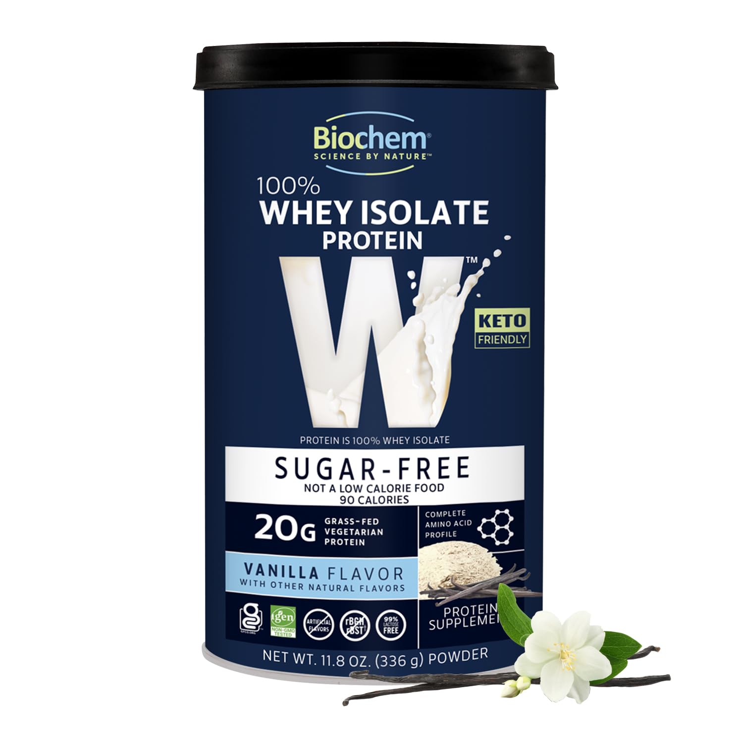 Biochem 100% Whey Sugar-Free Vanilla 20g, 11.8oz, Certified Vegetarian, Certified Gluten Free, Certified Non-GMO Tested, Keto Friendly, Grass-Fed…