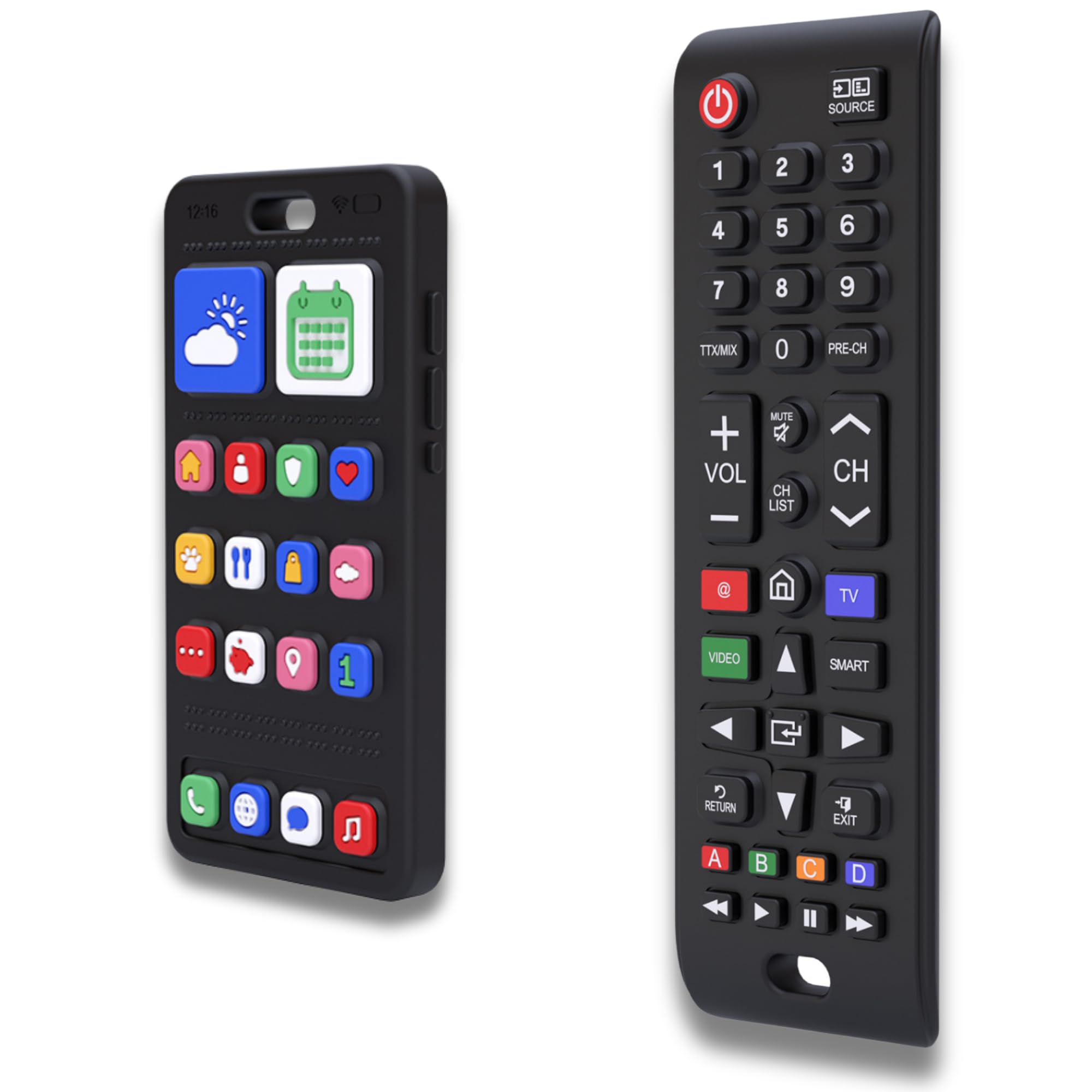 Broemba Fernbedienung Baby & Handy - Realistisch Spielzeug ohne Elektronik - 100% Silikon Beißring für Jungen und Mädchen - BPA Frei - Broemba® Bari