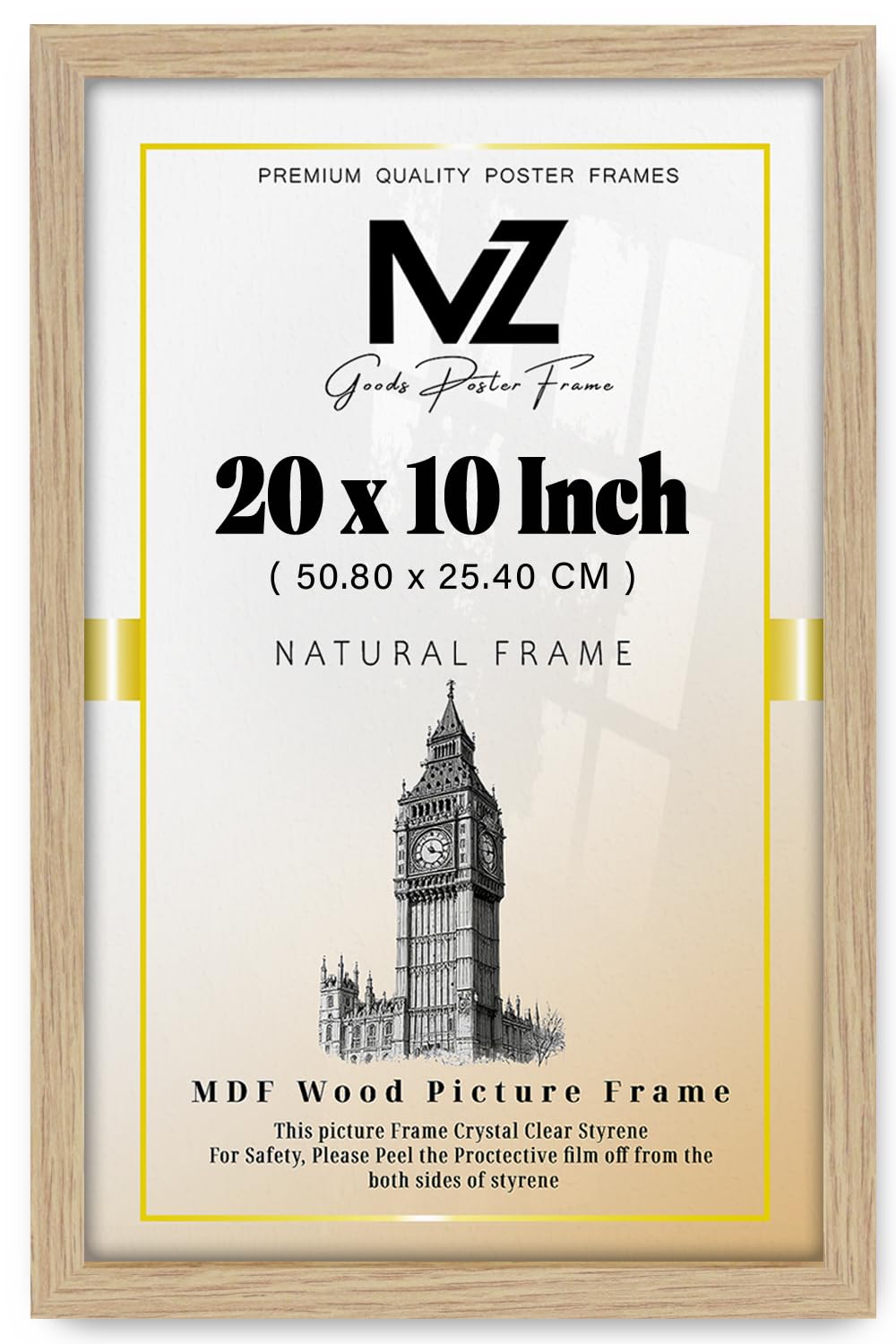 MZ GOODS | MDF Picture Frame (50.80 x 25.40 CM) 508 x 254 mm Perfect for Art, Certificates & Wall Décor, Ideal for Home & Office, Sturdy MDF Finish with Hanging Hooks [ Oak ]