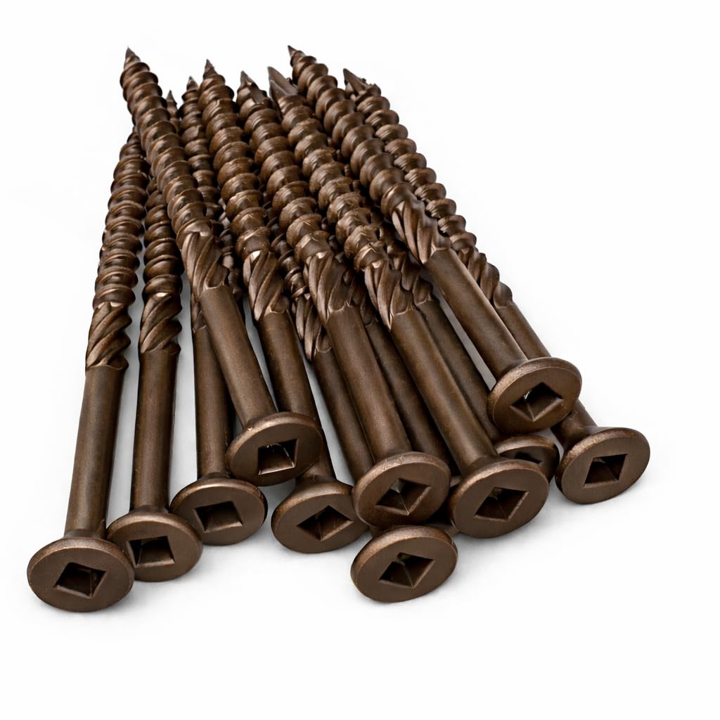 Tornillos de madera de alta calidad, 1200 piezas #8 x 2-1/2 pulgadas, grado exterior, revestimiento Ruspert marrón, tornillos de cubierta multiusos de 2-1/2 pulgadas, puntas S2 de 2 pulgadas