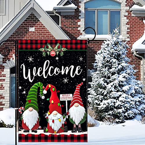 Merry Christmas Garden Flag 12X18 Double Sided,Holiday Winter Garden Flag,Gnomes Welcome Yard Flags For Outside, Yard Decorations Outdoor Buffalo Plaid (Christmas) #TOP4