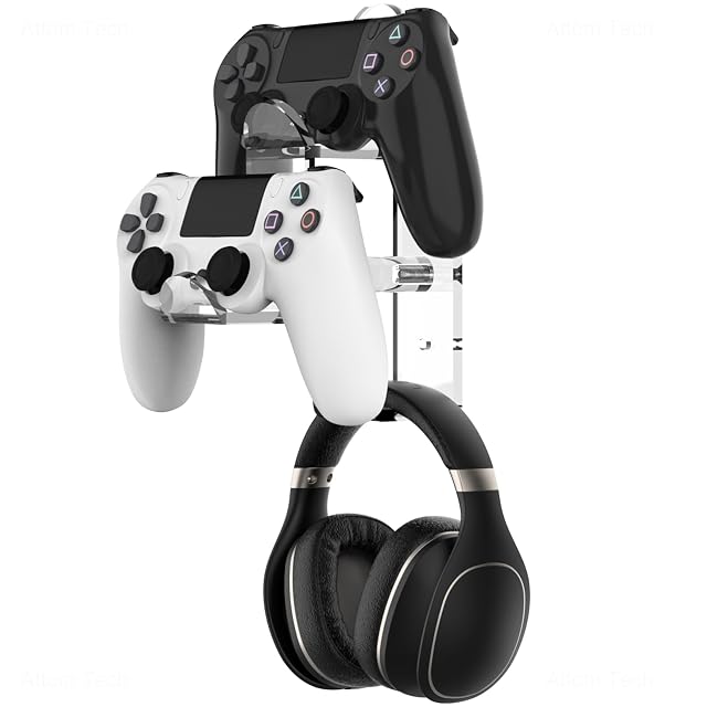 NiHome Clear Acrylic Game Controller Wall Hanger Stand Dual Gamepad Controller Headphone Hanger Holder for Xbox PS5 PS4