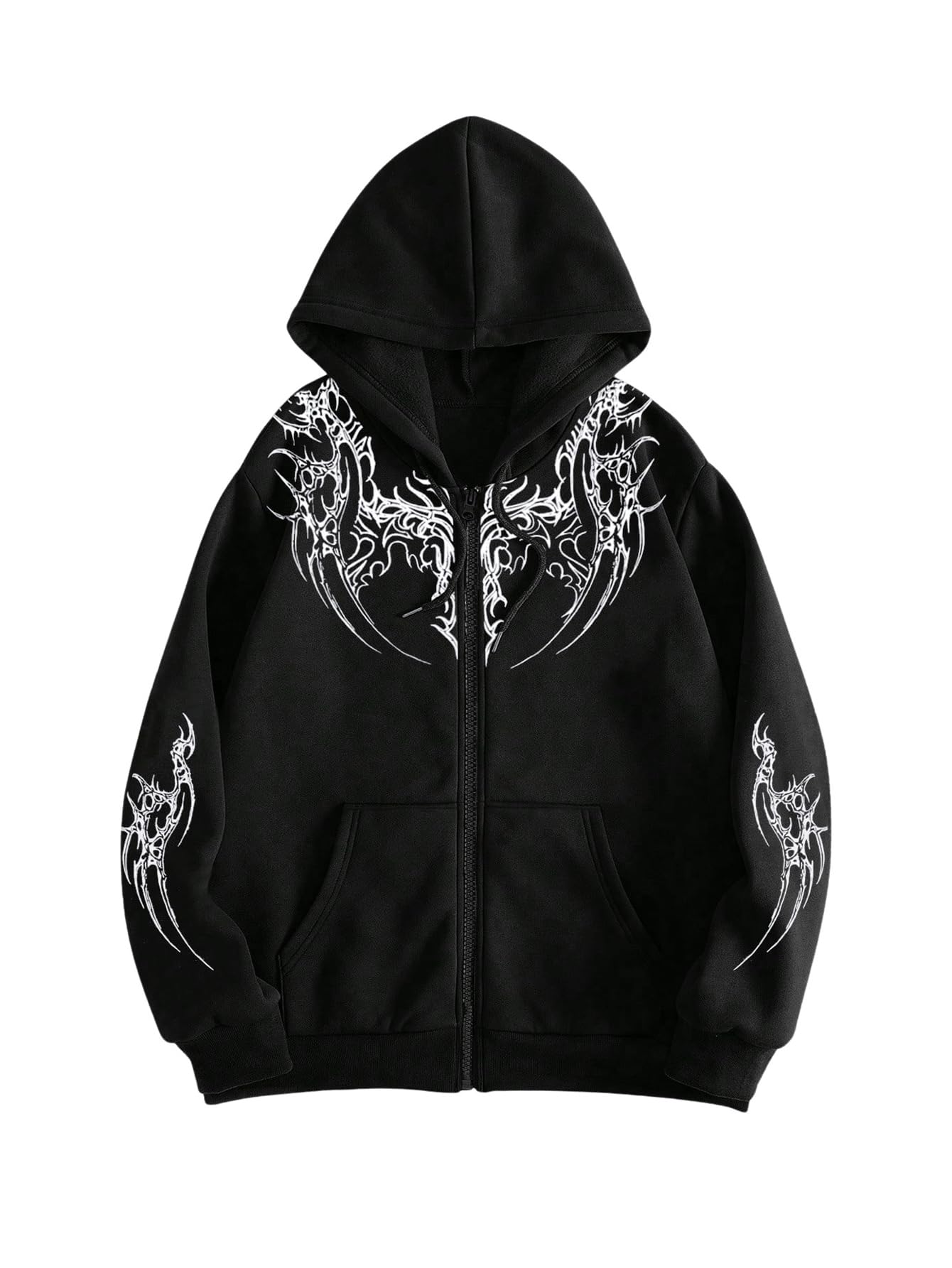 SHENHE Men's Zip Up Graphic Hoodie Long Sleeve Drawstring Sweatshirt Medium Black White