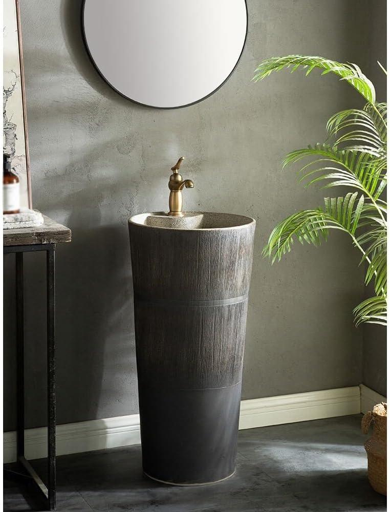 Bathroom Countertop Vessel Sink Retro Column Washbasin Floor-standing Sink, Outdoor And Indoor Pedestal Sink Vanity