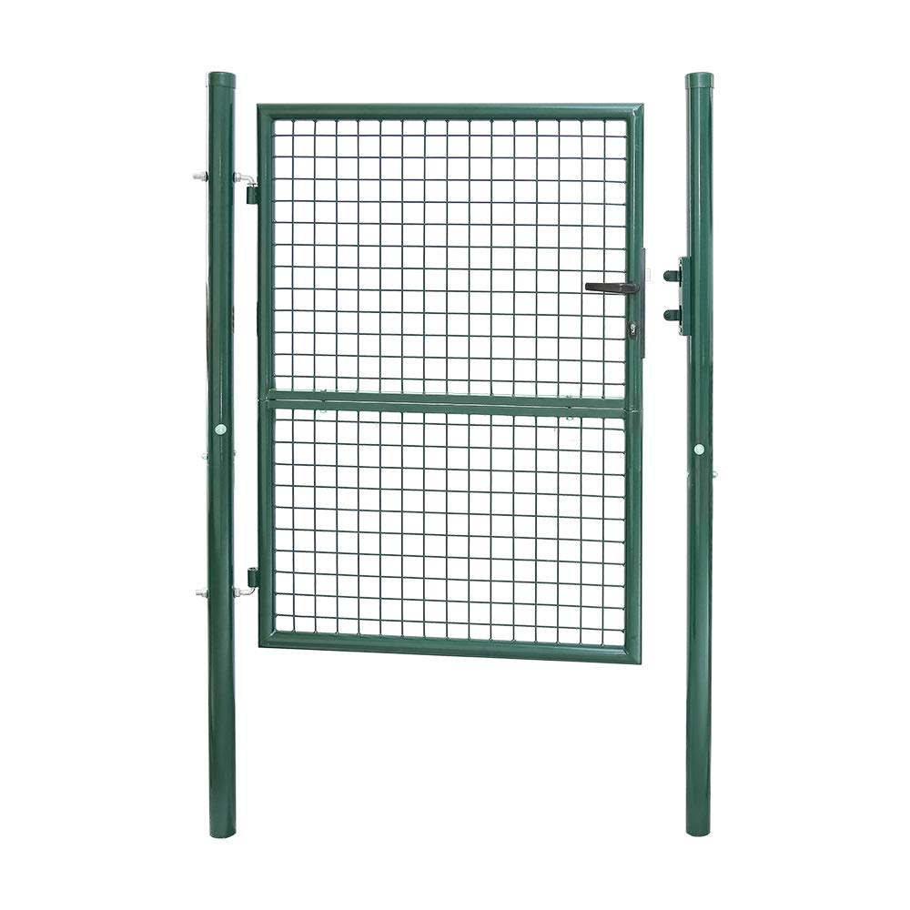 Randaco 125 x 100 cm brama ogrodowa, drzwi z ocynkowanej stali wraz z uchwytem, zamkiem i 3 kluczami, wytrzymała i trwała metalowa furtka z płotem ogrodowy, zielona