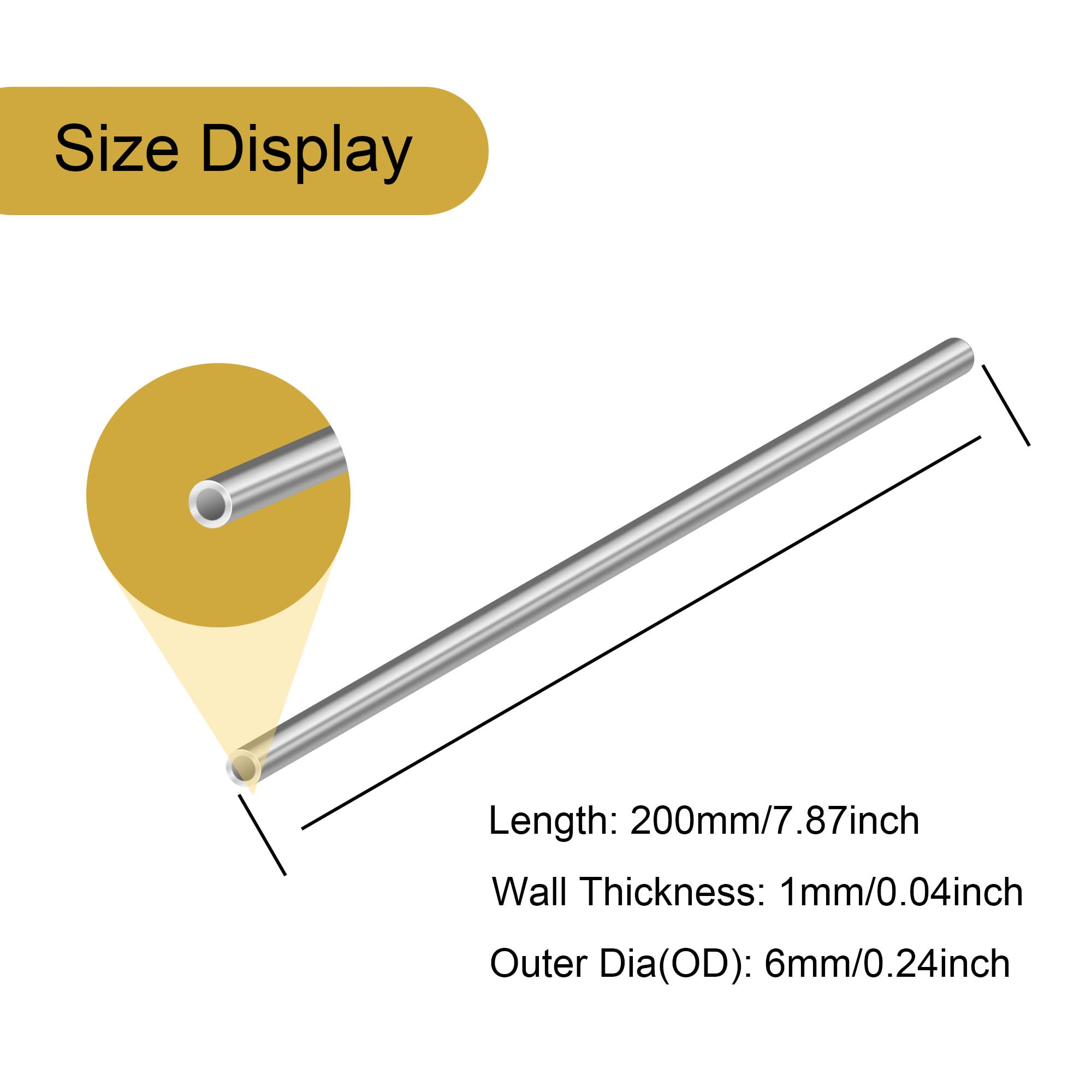 Tubo acciaio inox 304 rotondo senza cuciture 6x1 mm 200 mm 4 pezzi