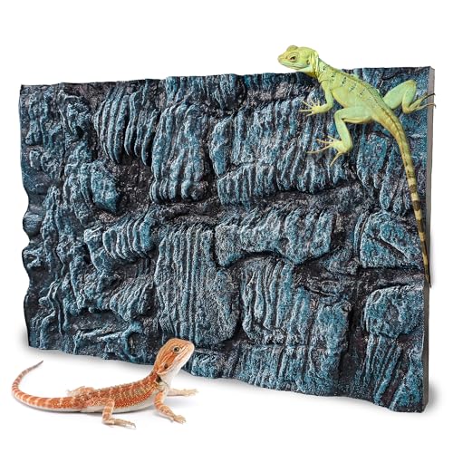 Image of 17.7x11.8in Rock Terrarium Background,3D Reptile Tank Background Board,Amphibian Stereo Backdrop Wall,Lizard Snake Gecko Spider Turtle Fish pet silo Background Decorative Panel(Blue)