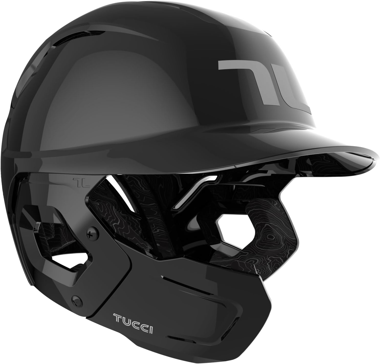 TUCCI Potenza Batting Helmet with Jaw Flap, S/M, Gloss Black, Left-Handed Hitter