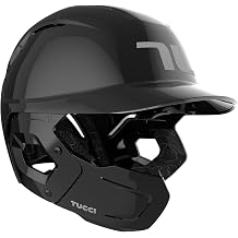TUCCI Potenza Batting Helmet with Jaw Flap, S/M, Gloss Black, Left-Handed Hitter