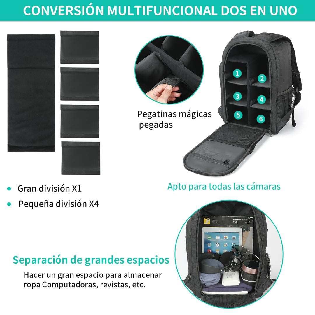 MOCHILA PARA CAMARA, CON TRIPODE, ANTIRROBO, IMPERMEABLE