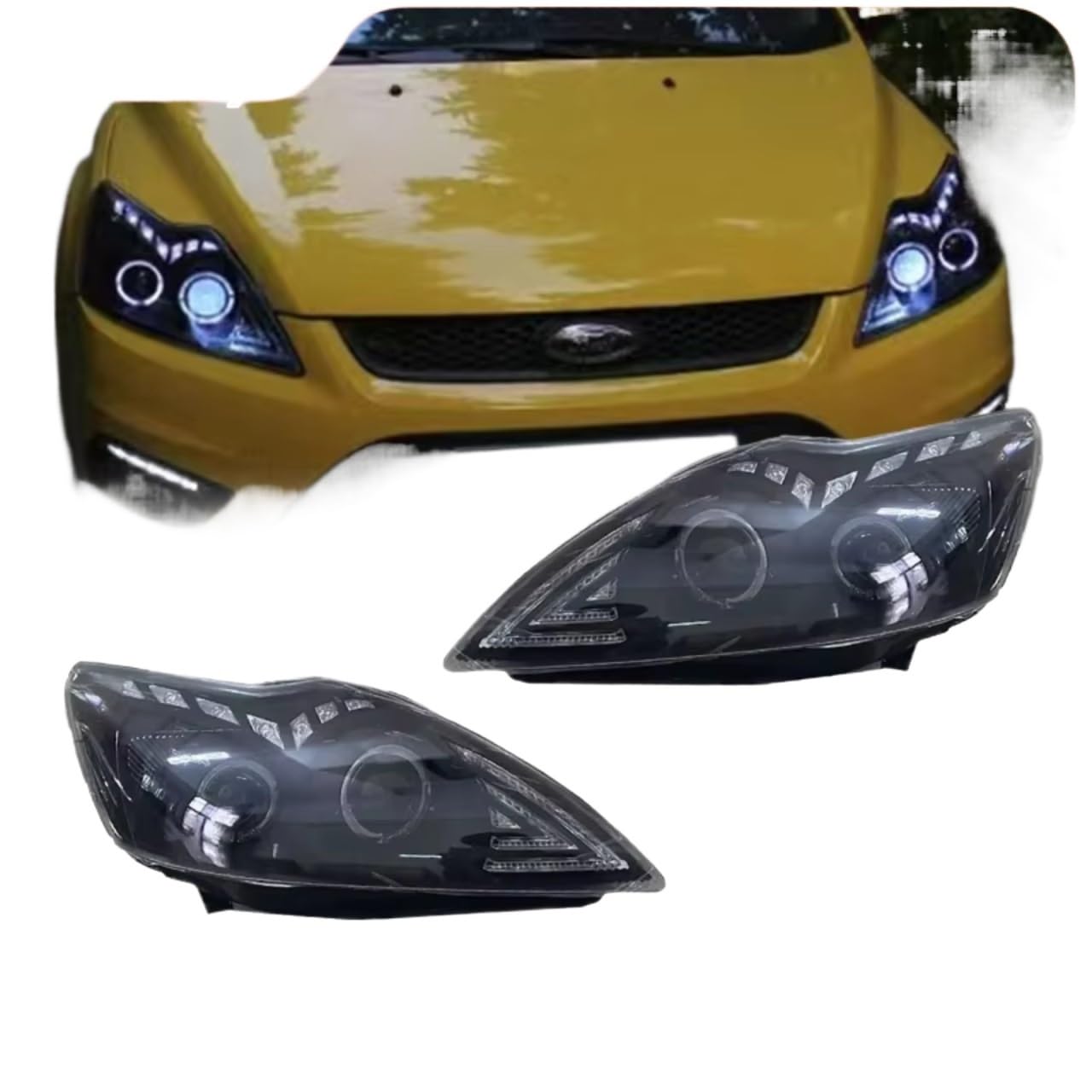 Compatibile Con Ford Per Focus 2009 2010 2011 2 Pezzi Fari DRL Indicatori Di Direzione Abbaglianti Angel Eye Proiettore Lenti Fari Gruppo Fari Abete