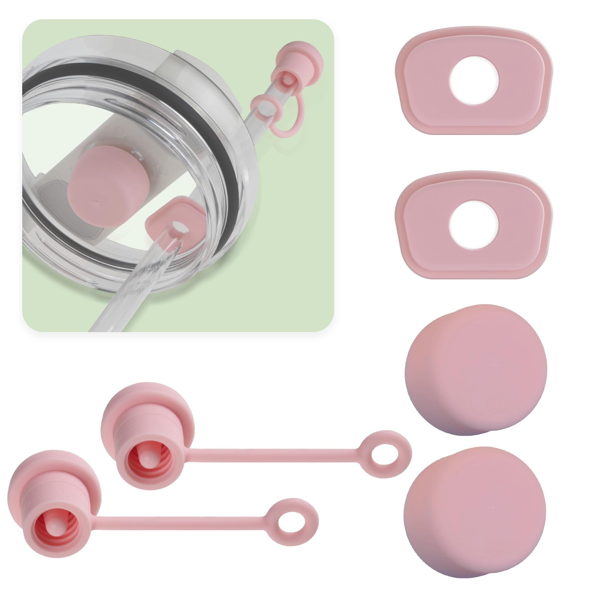 3set Silicone Spill Proof Stopper, Fit for Stanley Tumbler 2.0 Version 30oz|40oz, with 2 Straw Cover,2 Round Leak Stoppers,2 Square Spill Stoppers(Pink)